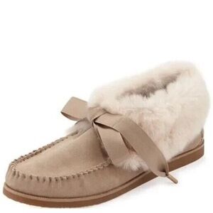 Tory Burch Tan and Cream Moccasins with Plush Lining